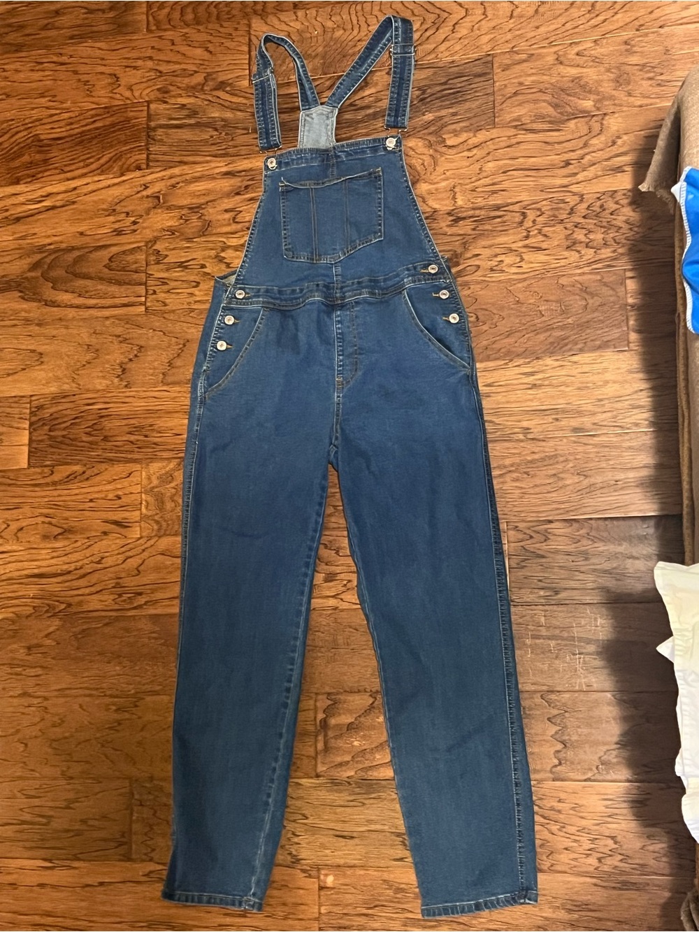 High-Rise Blue Denim Overalls - Unbranded